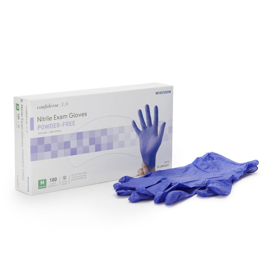 Exam Glove McKesson Confiderm® 3.0 NonSterile Nitrile Standard Cuff Length Textured Fingertips Blue Not Rated