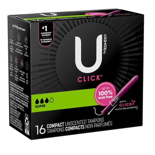 TAMPON, U BY KOTEX CLICK SUPERPREM SUPER ABSRB(16/PK 8PK/CS)