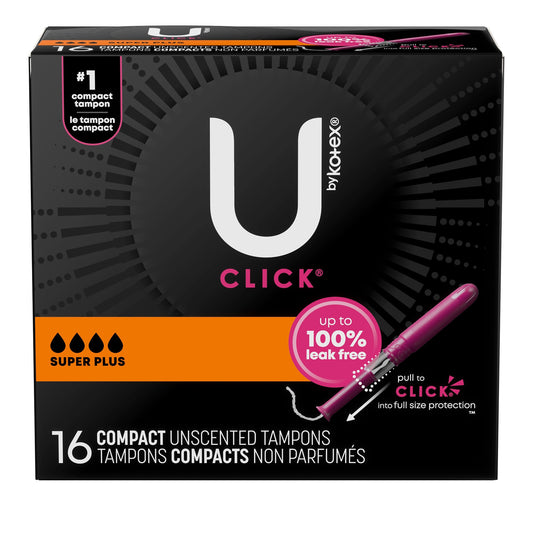 U by Kotex® Click® Super Plus Absorbency Plastic Applicator Individually Wrapped (16/PK 128PK/CS)
