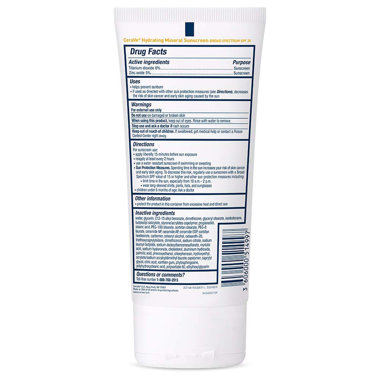 Sunscreen CeraVe® Hydrating Mineral SPF 30 Lotion 5 oz. Tube