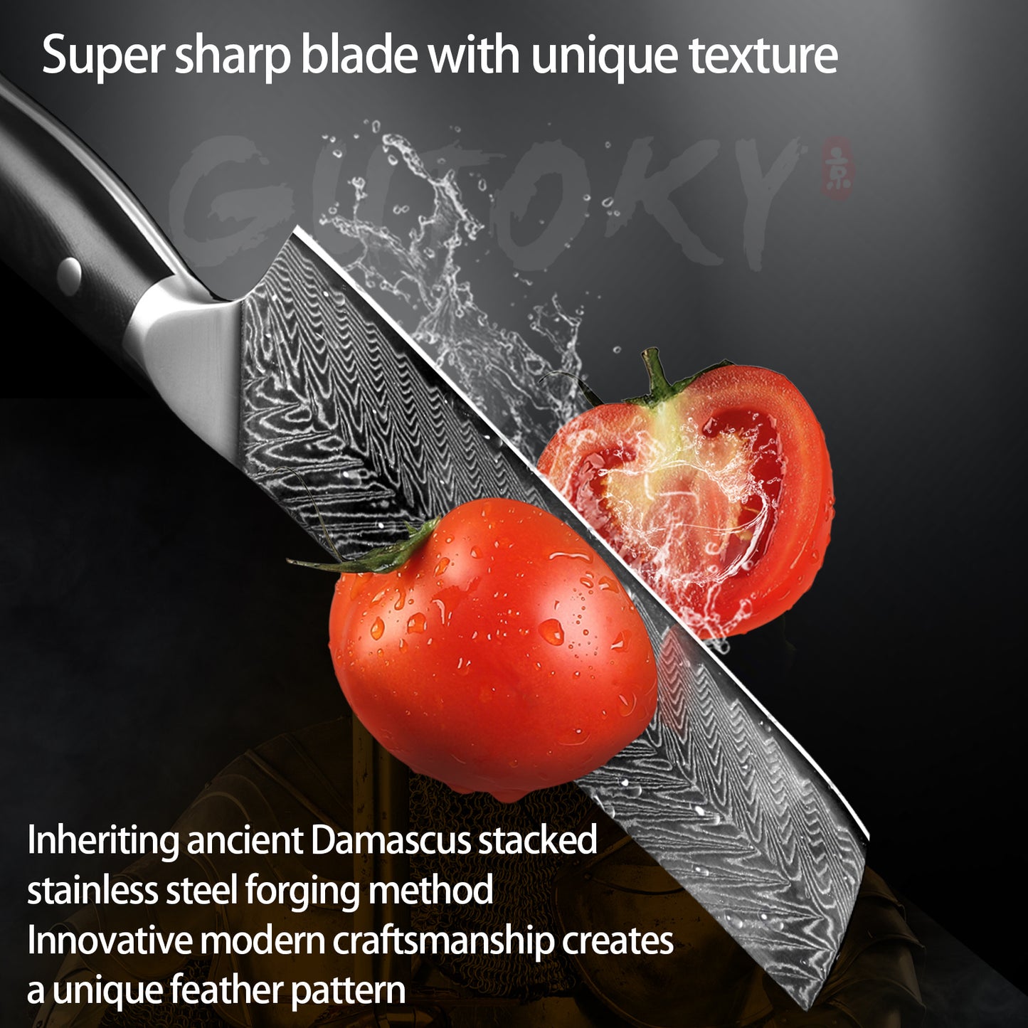 7 Inch Nakiri Knife, Damascus Steel With Feather Pattern Blade, Full Tang G10 Handle, Japanese Professional Vegetable Knife
