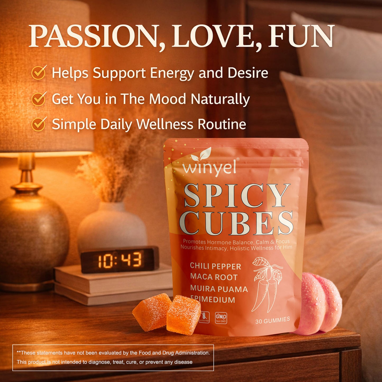 Spicy Intimacy Gummies - Chili Pepper, Maca & Muira Puama with Peach Flavor