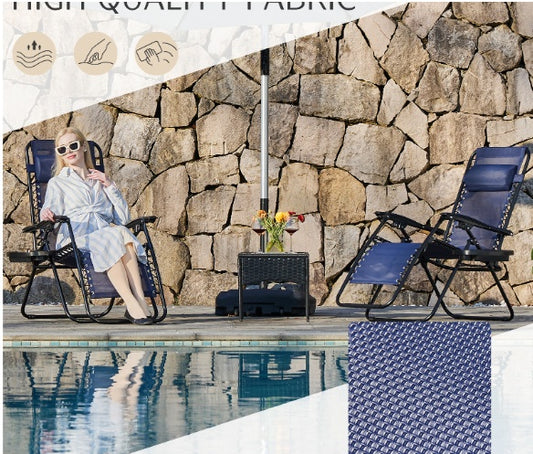 Set Of 2 Zero Cravity Lounge Chairs, Outdoor Patio Folding Recliners For Pool Beach With Pillow And Cup Holder