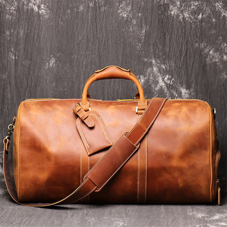 Retro Genuine Leather Travel Bag - Large Crazy Horse Cowhide Duffel