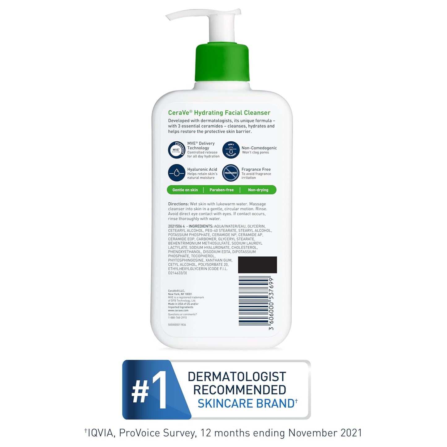 Facial Cleanser CeraVe® Hydrating Lotion 16 oz. Pump Bottle Unscented