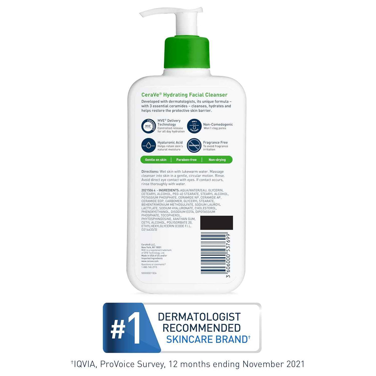 Facial Cleanser CeraVe® Hydrating Lotion 16 oz. Pump Bottle Unscented