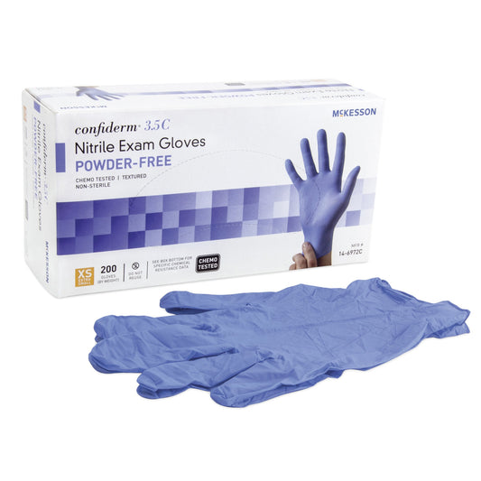 Exam Glove McKesson Confiderm® NonSterile Nitrile Standard Cuff Length Textured Fingertips Blue Chemo Tested