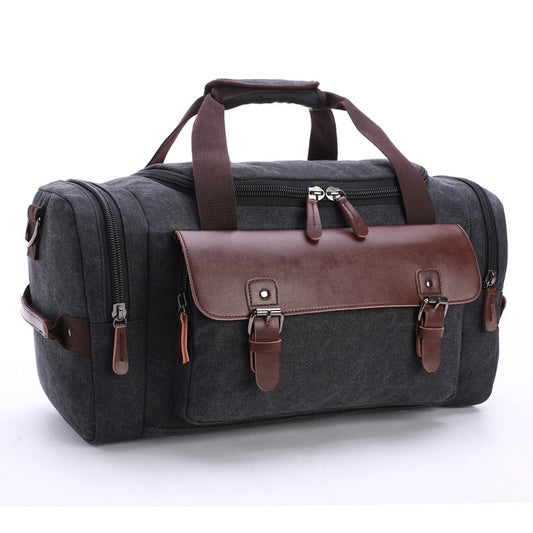 Large Capacity Vintage Travel Duffle Bag - PU Leather & Canvas Tote