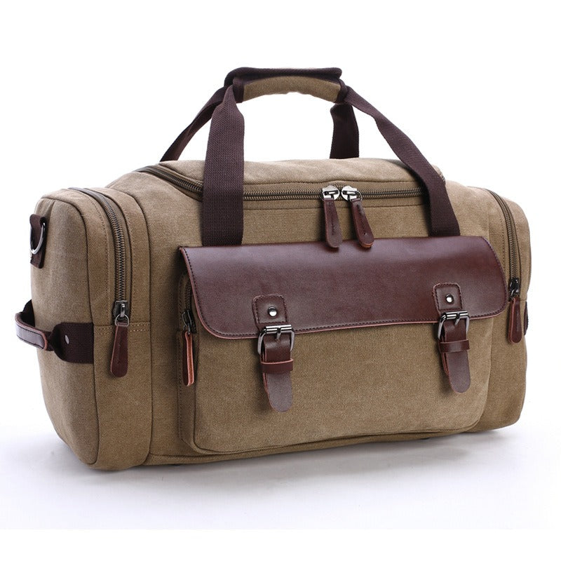 Large Capacity Vintage Travel Duffle Bag - PU Leather & Canvas Tote