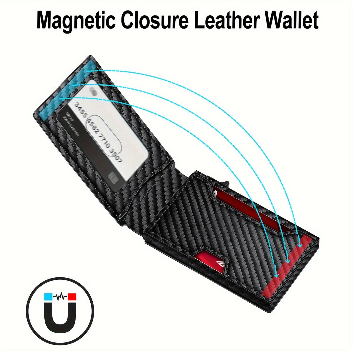 Carbon Fiber Pattern Men's Bifold Wallet - Magnetic Card Holder