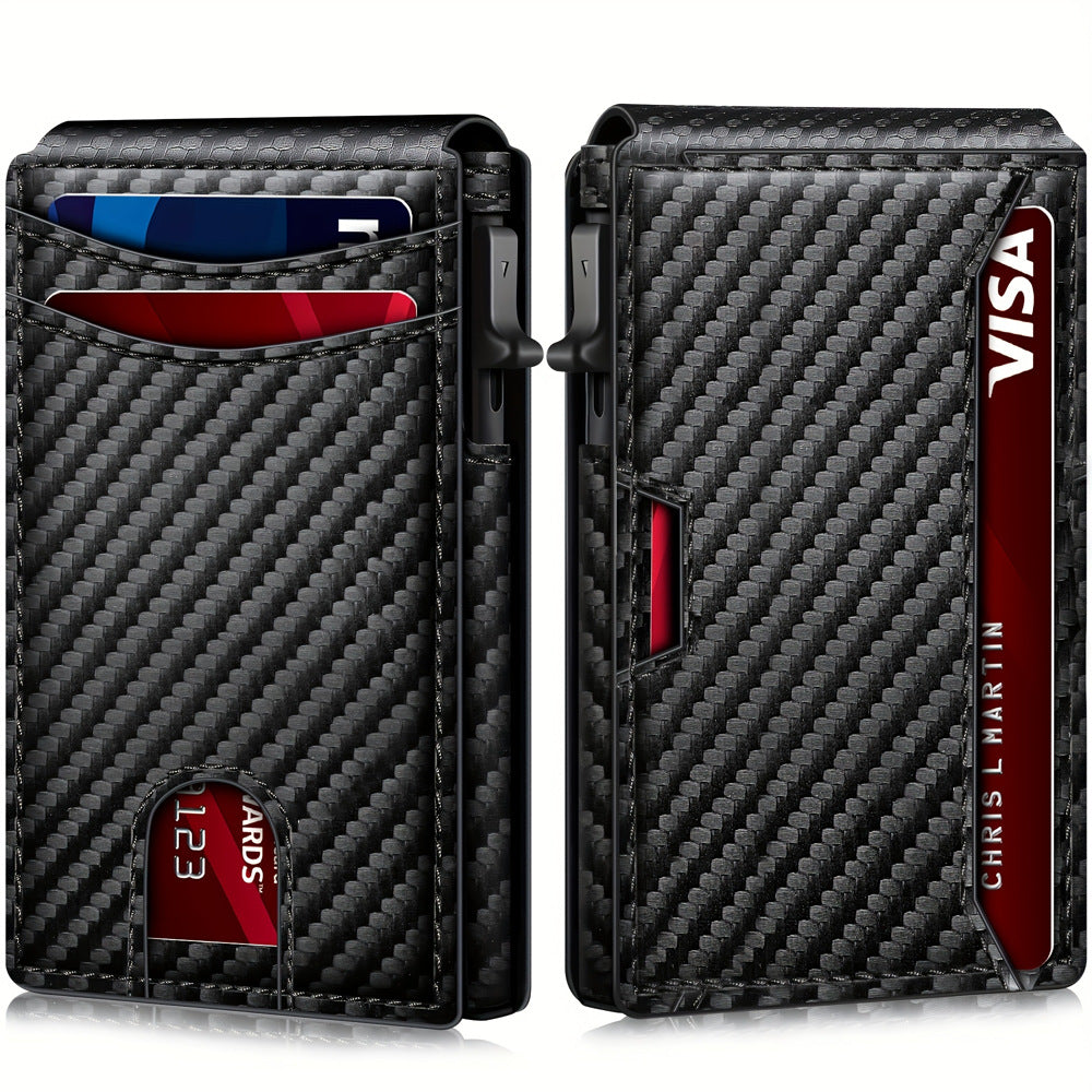 Carbon Fiber Pattern Men's Bifold Wallet - Magnetic Card Holder