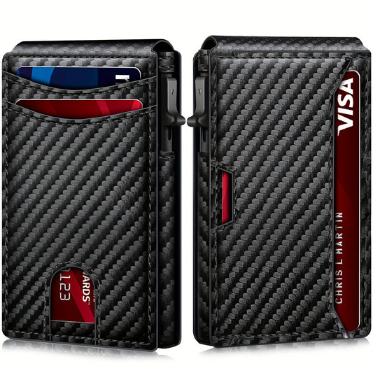 Carbon Fiber Pattern Men's Bifold Wallet - Magnetic Card Holder