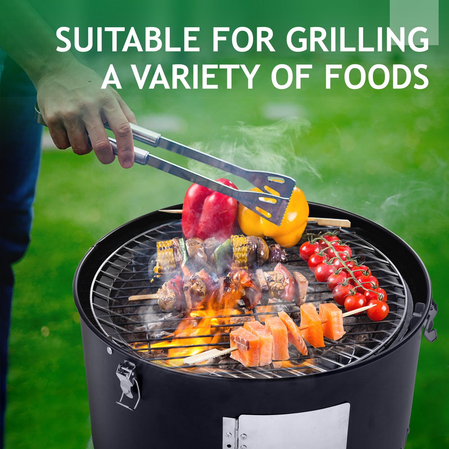 Black Charcoal Smoker Grill - Double-Walled Cylindrical BBQ Smoker 47x41.5x82cm