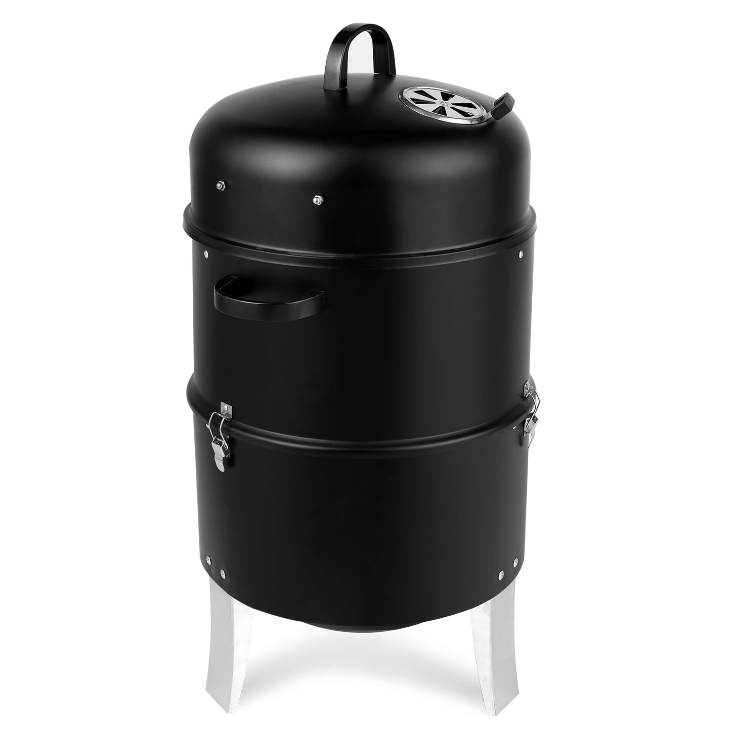 Black Charcoal Smoker Grill - Double-Walled Cylindrical BBQ Smoker 47x41.5x82cm