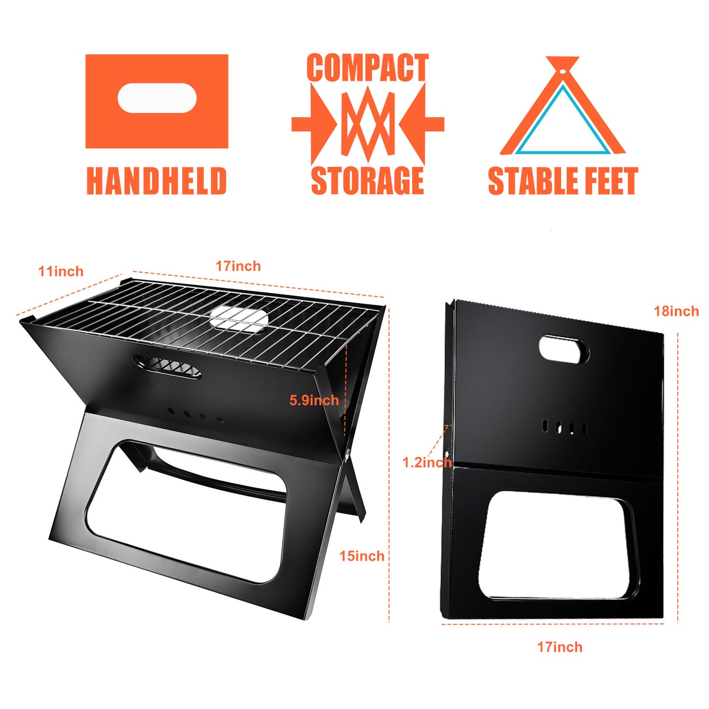 Portable Charcoal Grill - Foldable BBQ Grill for Camping, Garden & Outdoor Travel