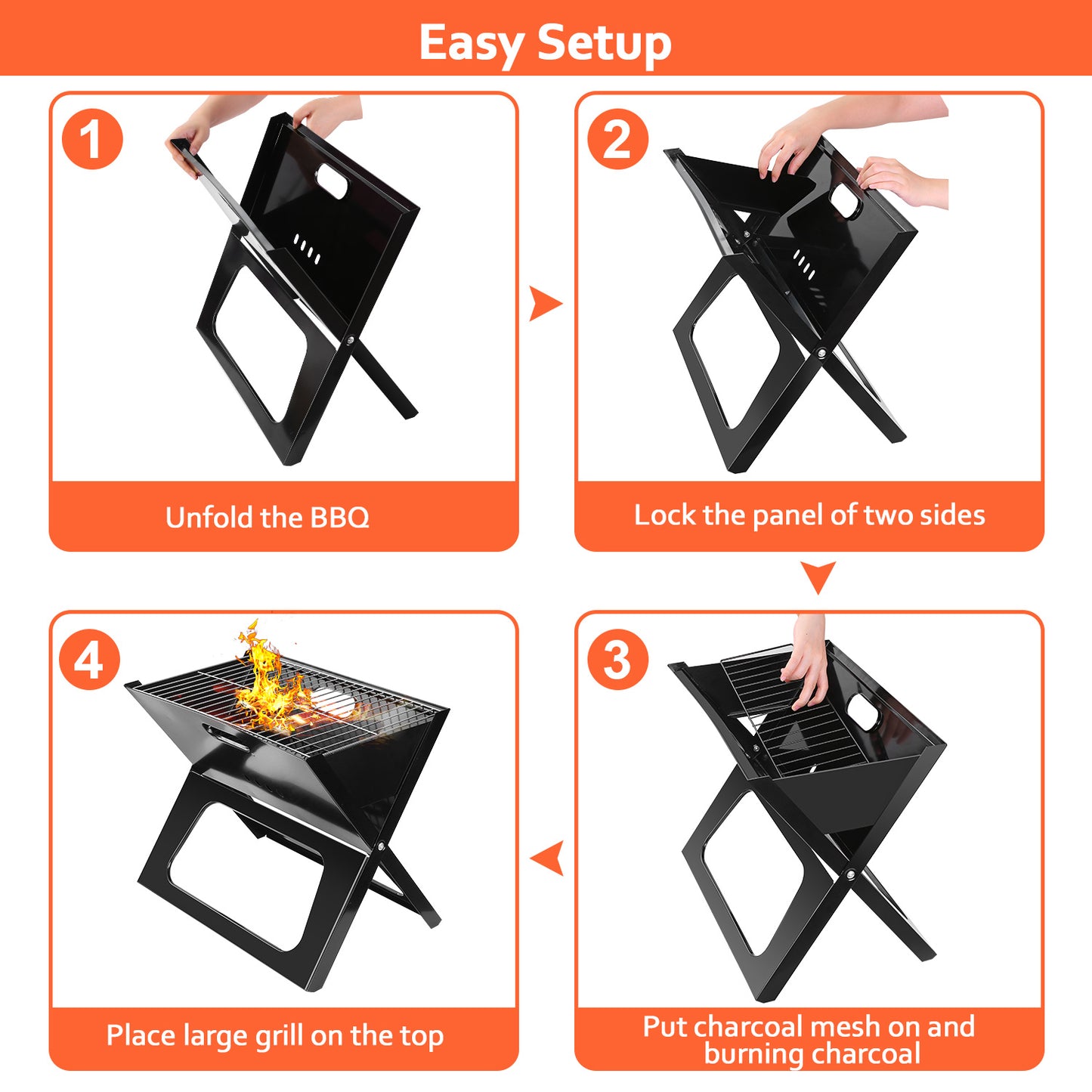 Portable Charcoal Grill - Foldable BBQ Grill for Camping, Garden & Outdoor Travel