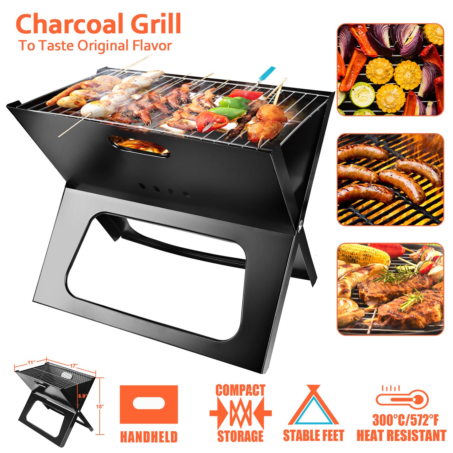 Portable Charcoal Grill - Foldable BBQ Grill for Camping, Garden & Outdoor Travel