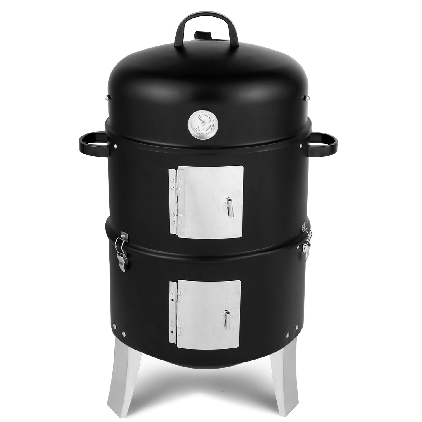 Black Charcoal Smoker Grill - Double-Walled Cylindrical BBQ Smoker 47x41.5x82cm