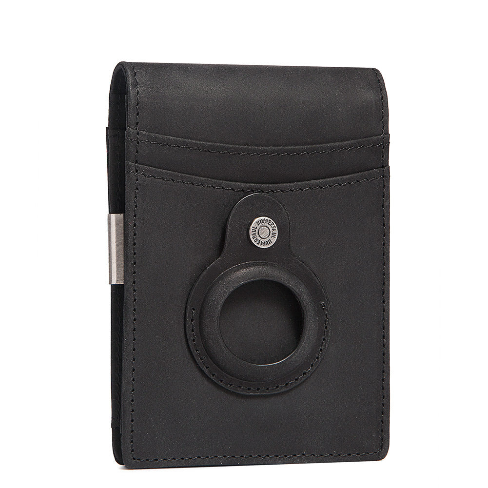 Men's Cowhide Leather Wallet with Money Clip & AirTag Holder