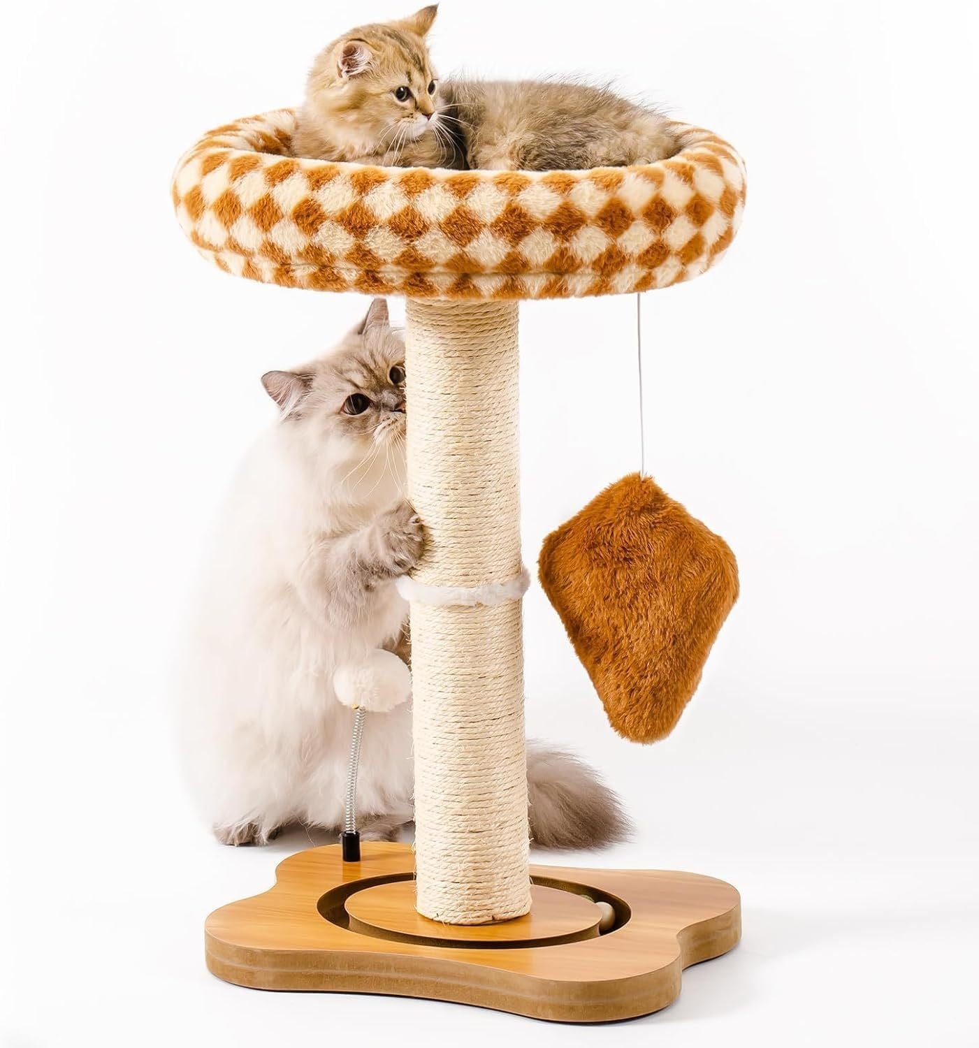Mewoo Cat Scratching Post With Bed - Small Cat Tower With Sisal Scratcher, Removable Perch & Ball Track Toys For Indoor Cats Brown