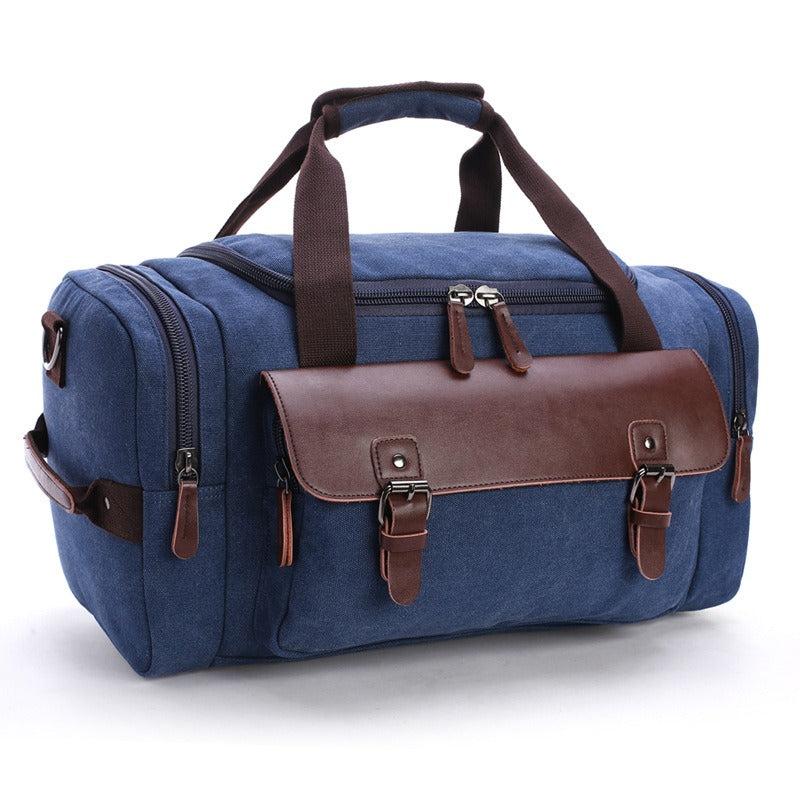 Large Capacity Vintage Travel Duffle Bag - PU Leather & Canvas Tote