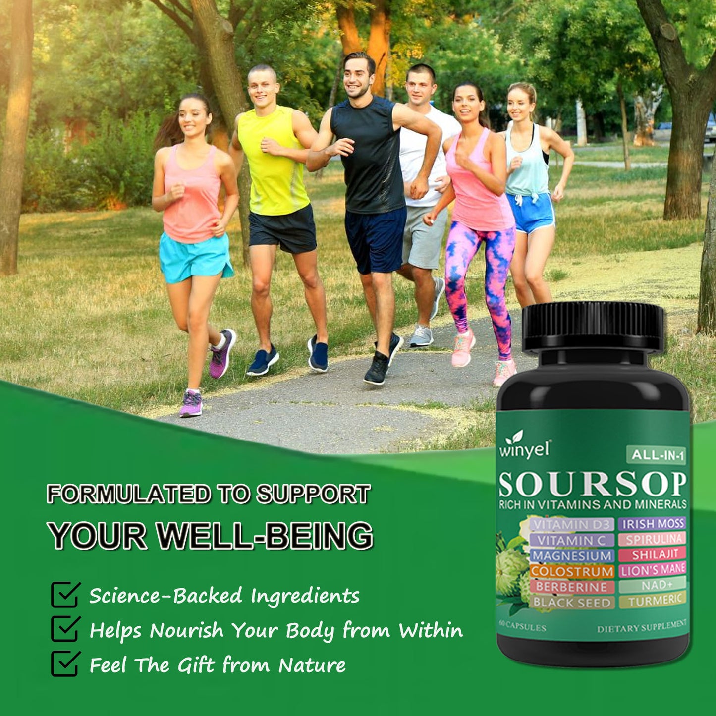 Soursop Herbal Supplement with 20 Herbal Extracts - Vegan Capsules for Daily Wellness