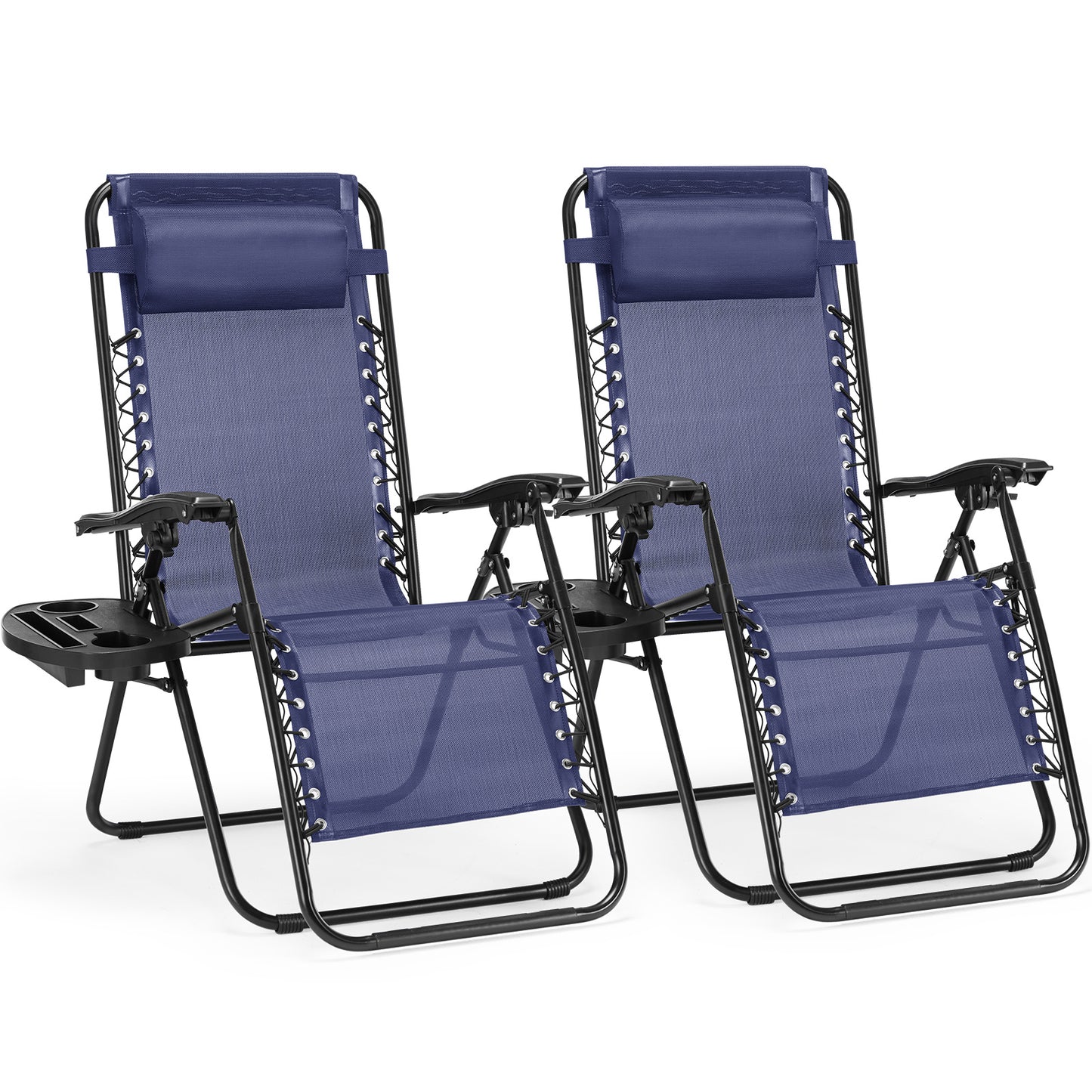 Set Of 2 Zero Cravity Lounge Chairs, Outdoor Patio Folding Recliners For Pool Beach With Pillow And Cup Holder