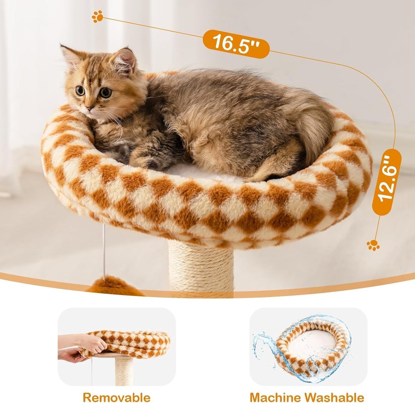 Mewoo Cat Scratching Post With Bed - Small Cat Tower With Sisal Scratcher, Removable Perch & Ball Track Toys For Indoor Cats Brown