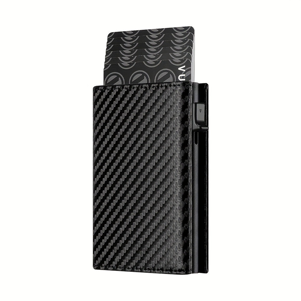 Men's Carbon Fiber Magnetic Card Clip - PU Leather RFID Card Holder