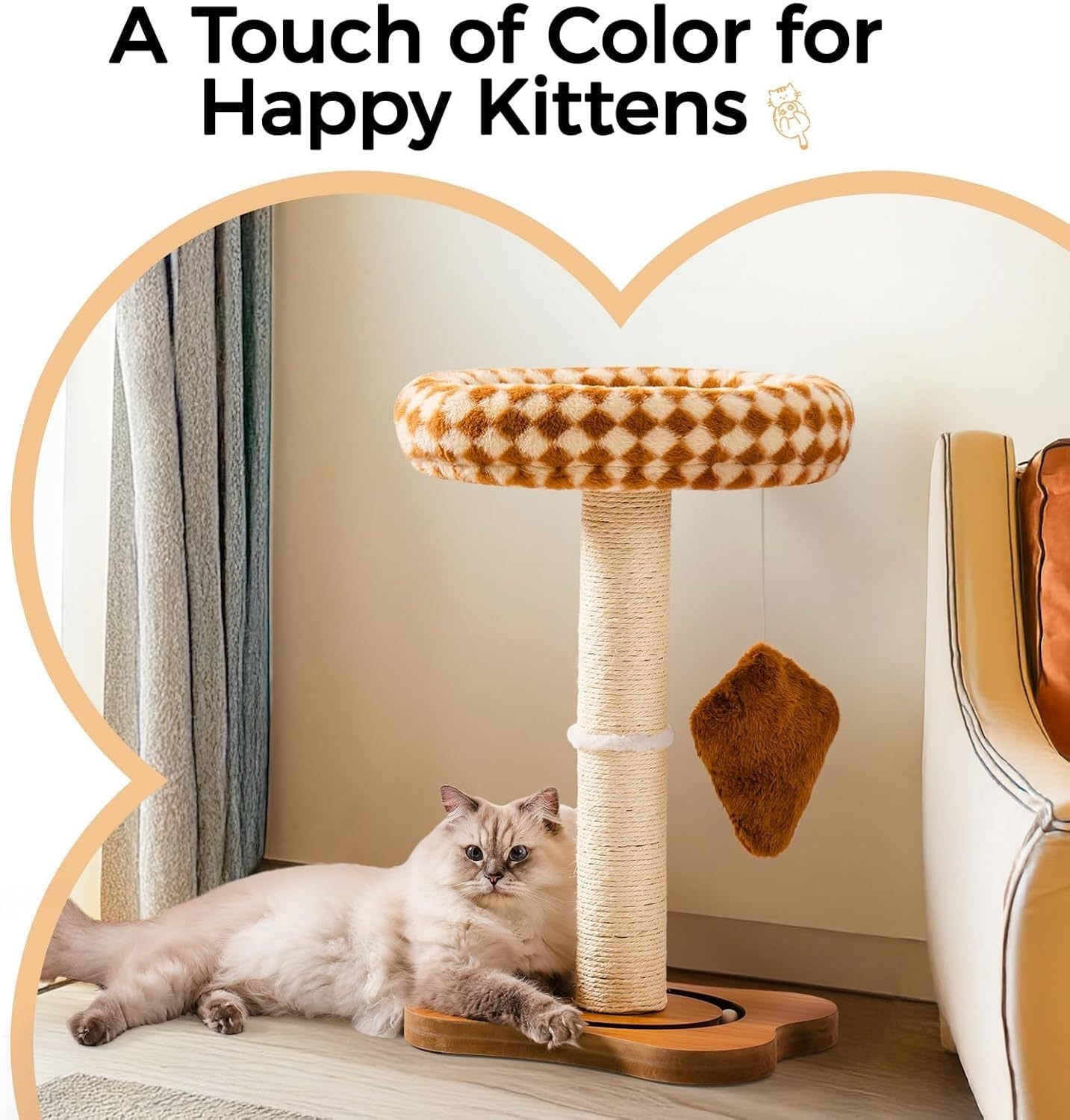 Mewoo Cat Scratching Post With Bed - Small Cat Tower With Sisal Scratcher, Removable Perch & Ball Track Toys For Indoor Cats Brown