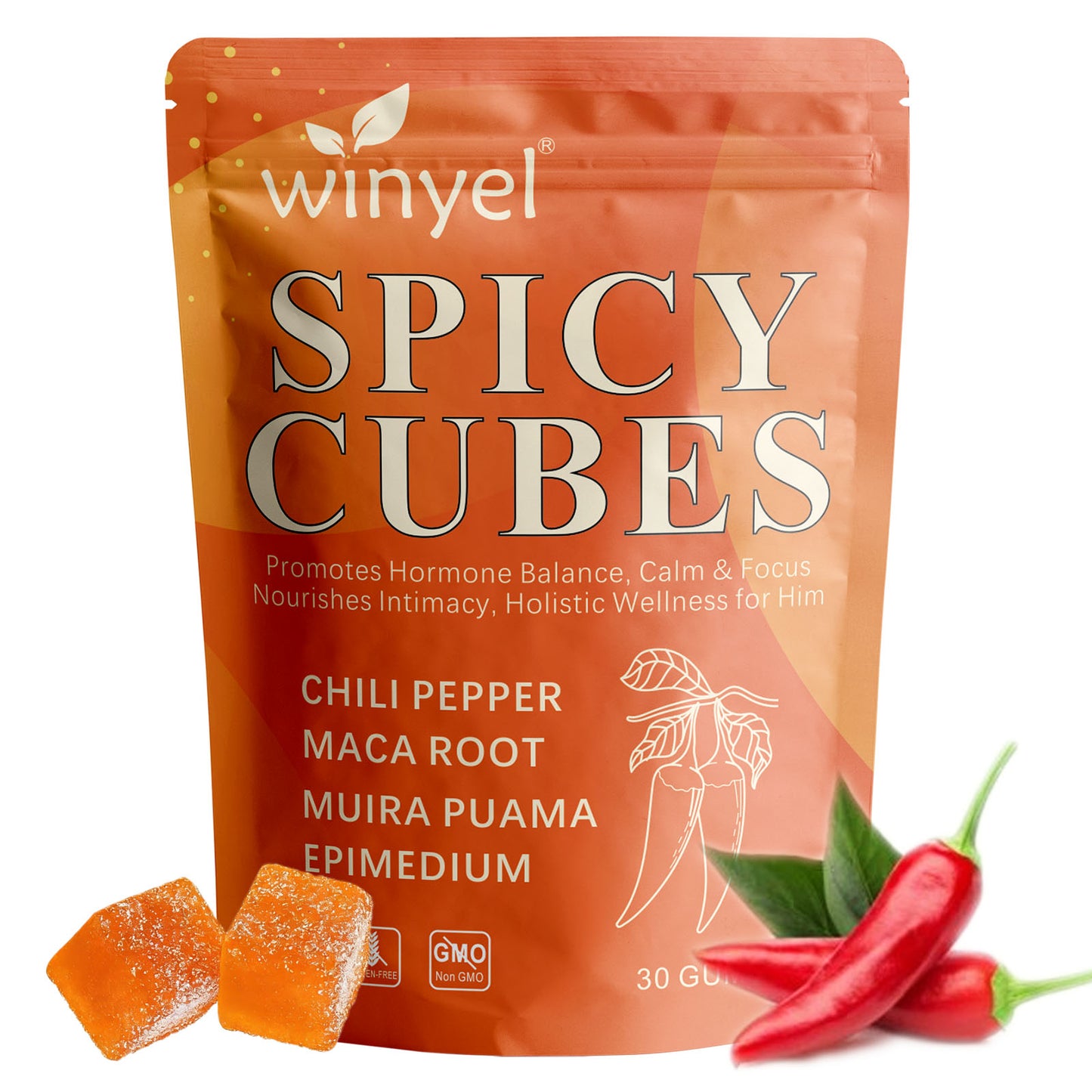 Spicy Intimacy Gummies - Chili Pepper, Maca & Muira Puama with Peach Flavor