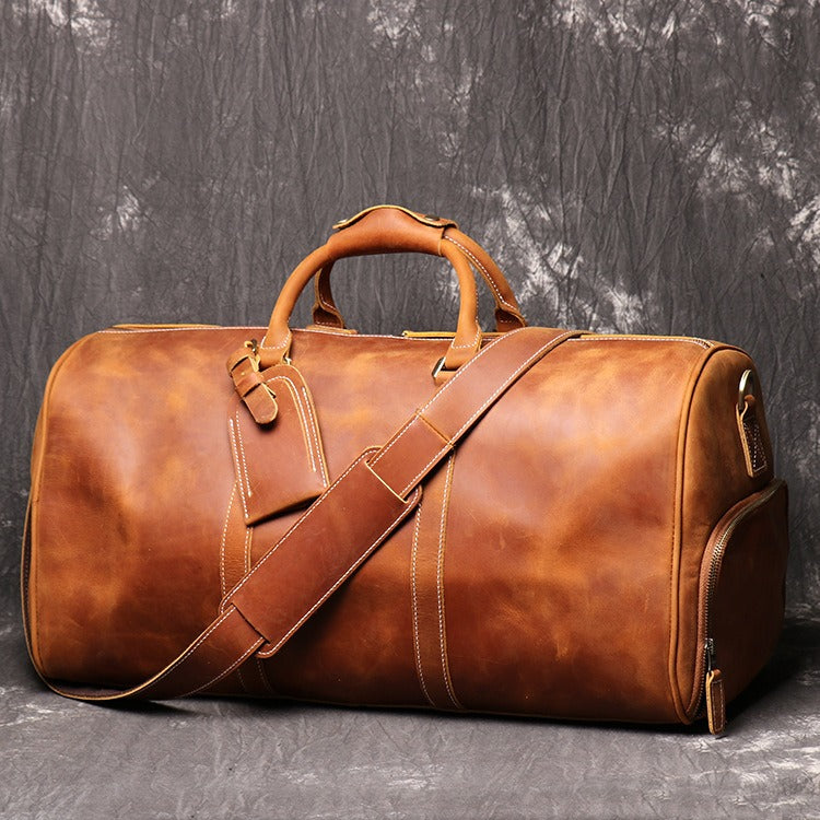 Retro Genuine Leather Travel Bag - Large Crazy Horse Cowhide Duffel