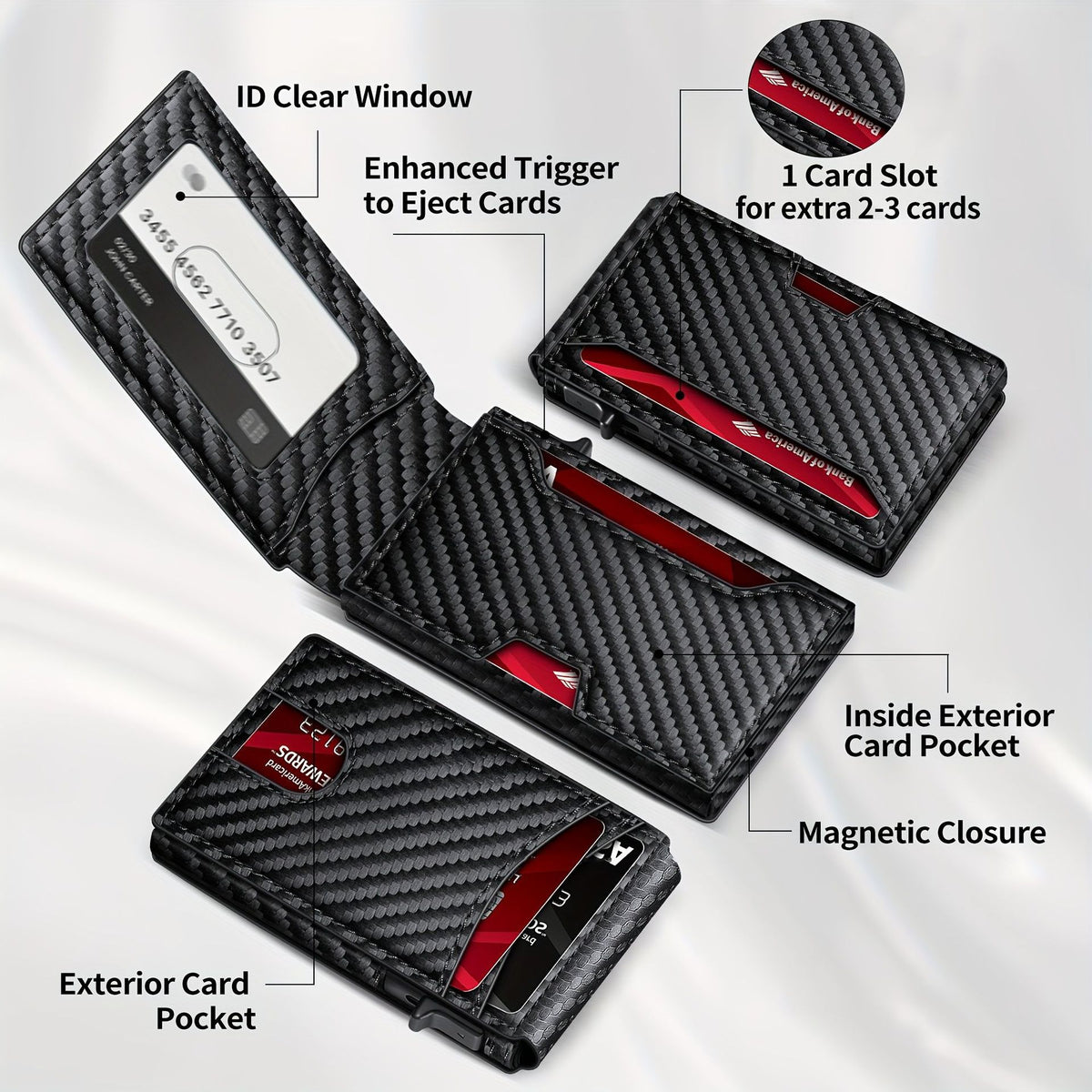Carbon Fiber Pattern Men's Bifold Wallet - Magnetic Card Holder