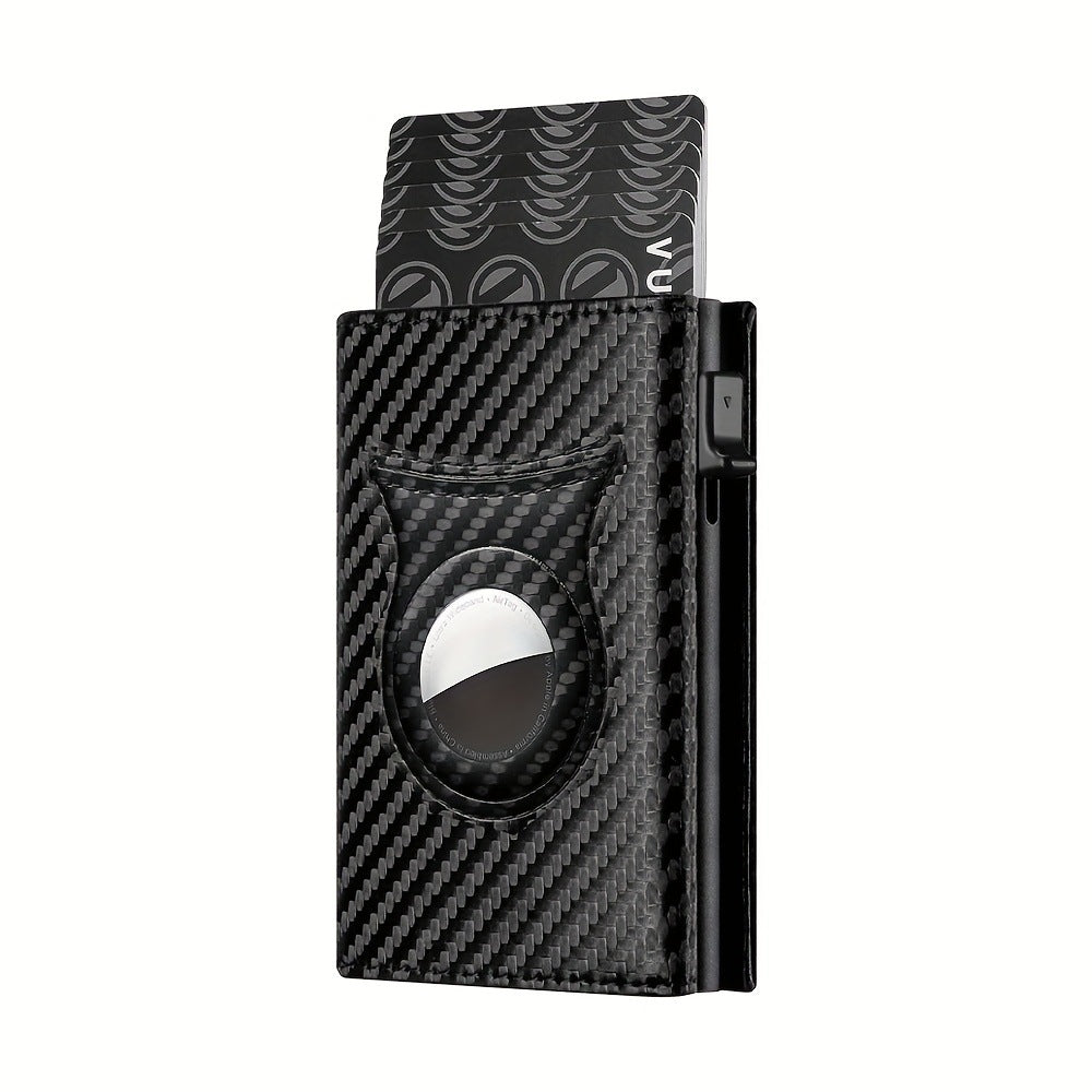 Men's Carbon Fiber Magnetic Card Clip - PU Leather RFID Card Holder