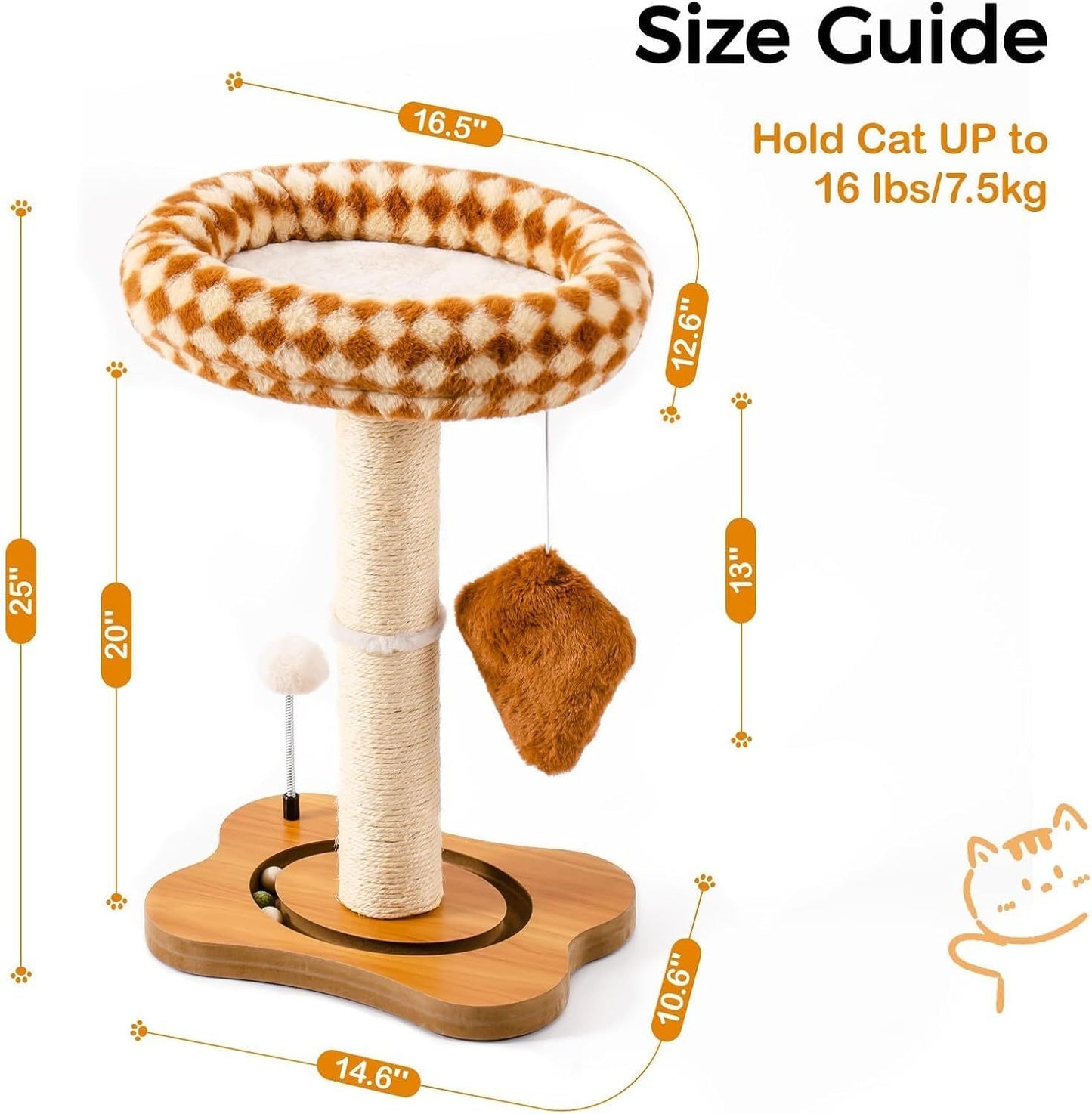 Mewoo Cat Scratching Post With Bed - Small Cat Tower With Sisal Scratcher, Removable Perch & Ball Track Toys For Indoor Cats Brown