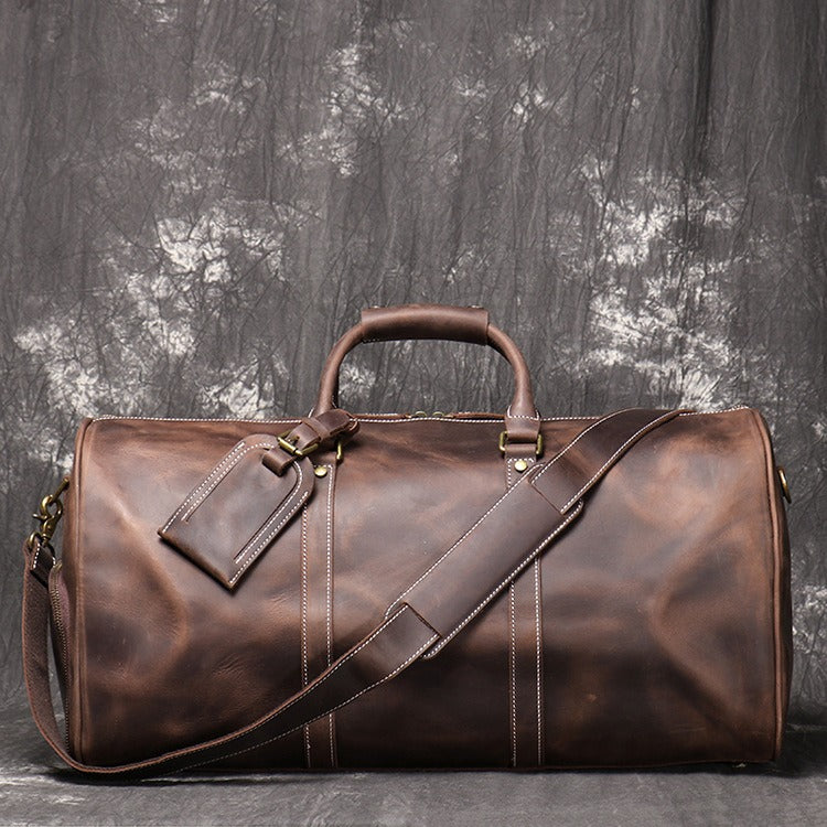 Retro Genuine Leather Travel Bag - Large Crazy Horse Cowhide Duffel