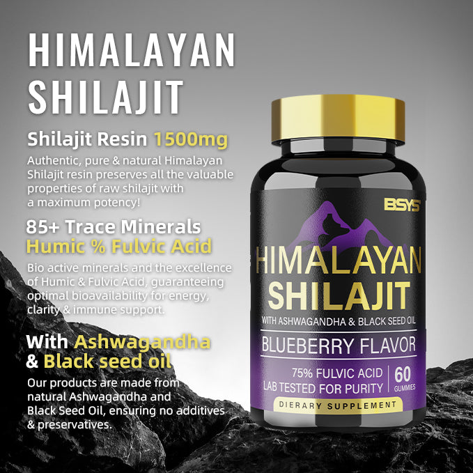 BSYS Shilajit Gummies for Energy - 60 Count Energy, Stamina & Vitality Support