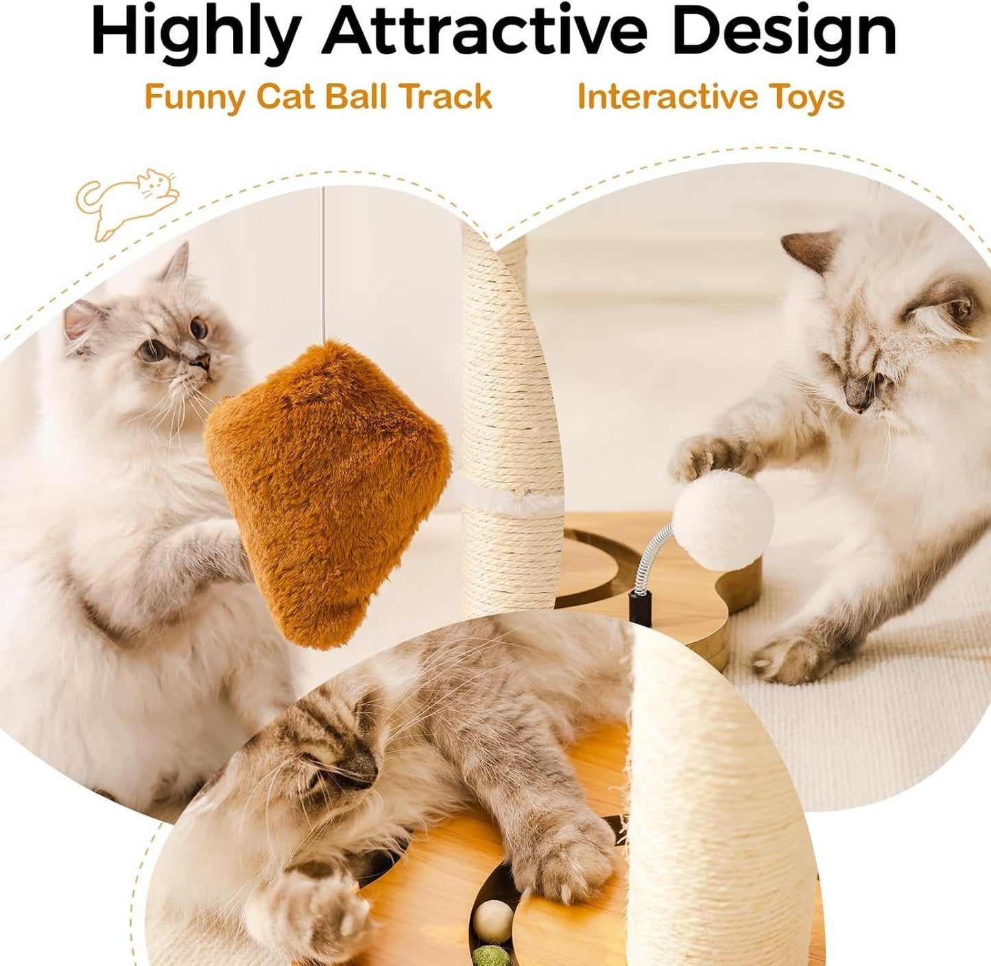 Mewoo Cat Scratching Post With Bed - Small Cat Tower With Sisal Scratcher, Removable Perch & Ball Track Toys For Indoor Cats Brown