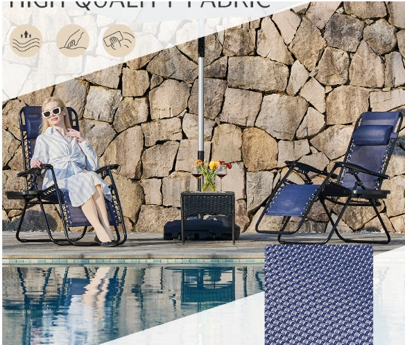 Set Of 2 Zero Cravity Lounge Chairs, Outdoor Patio Folding Recliners For Pool Beach With Pillow And Cup Holder