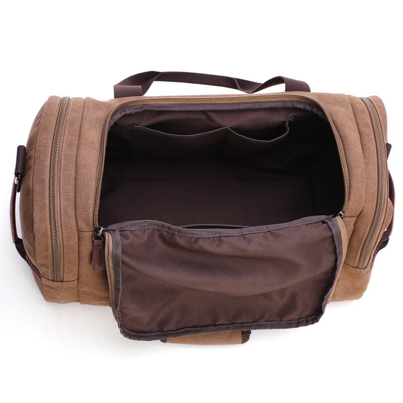 Large Capacity Vintage Travel Duffle Bag - PU Leather & Canvas Tote