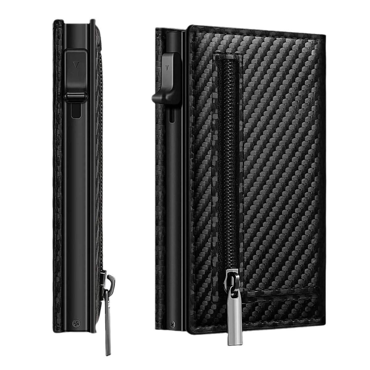 Men's Carbon Fiber Magnetic Card Clip - PU Leather RFID Card Holder