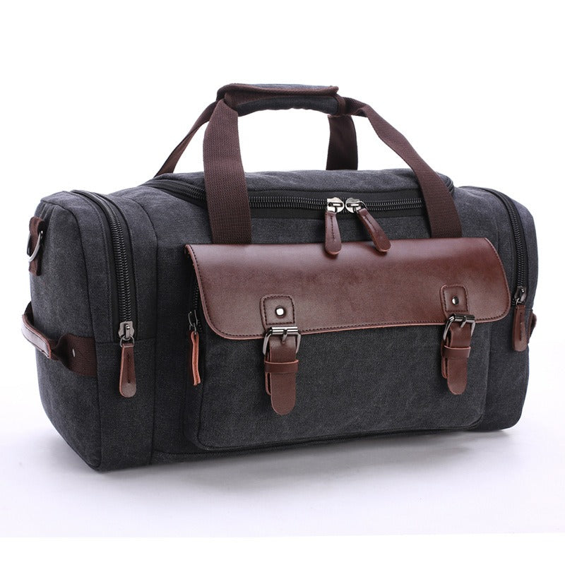 Large Capacity Vintage Travel Duffle Bag - PU Leather & Canvas Tote
