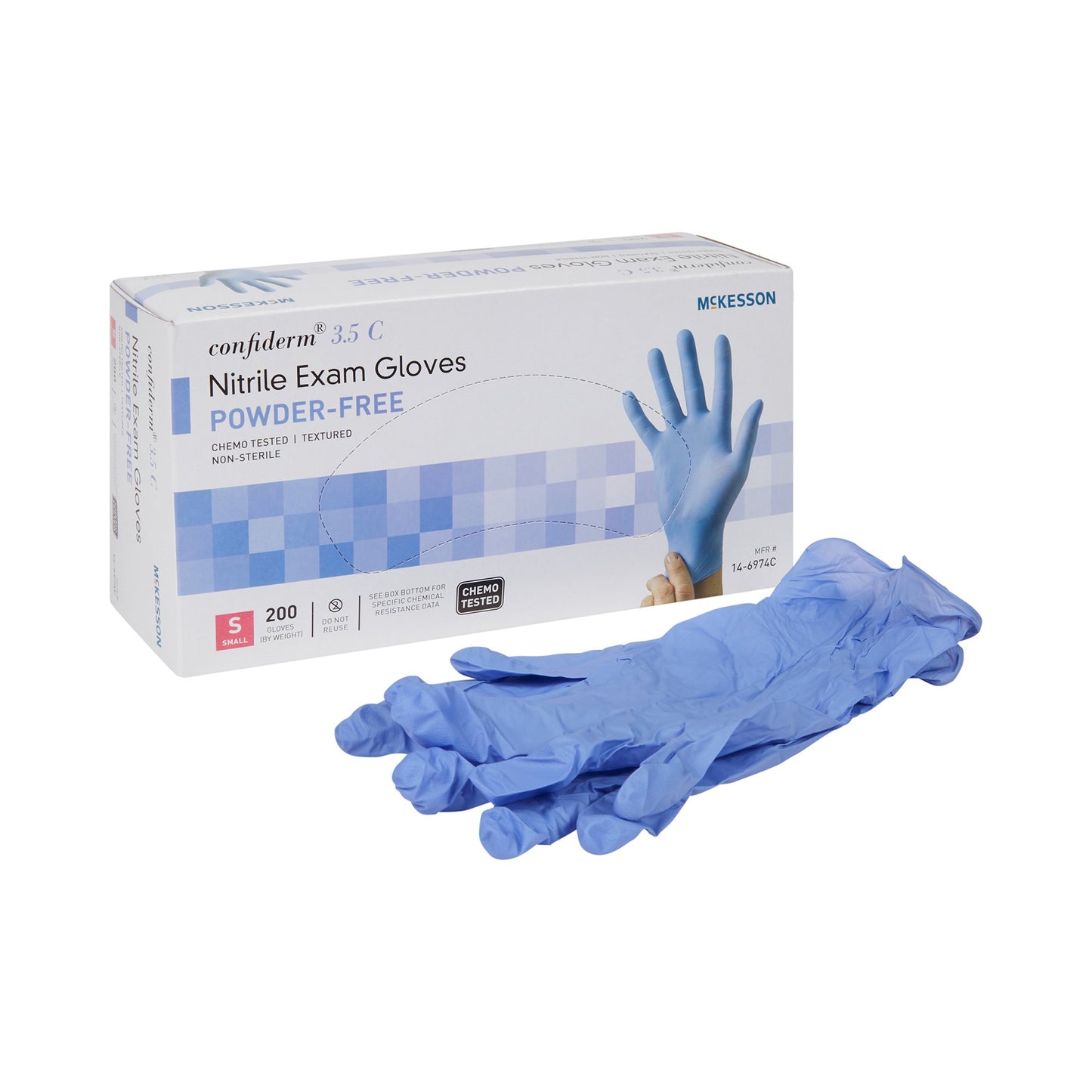 Exam Glove McKesson Confiderm® NonSterile Nitrile Standard Cuff Length Textured Fingertips Blue Chemo Tested