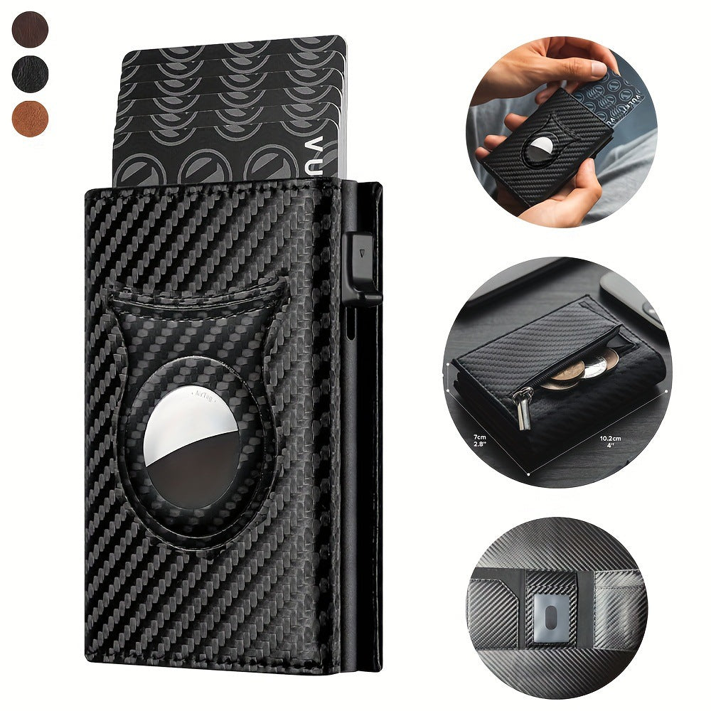 Men's Carbon Fiber Magnetic Card Clip - PU Leather RFID Card Holder