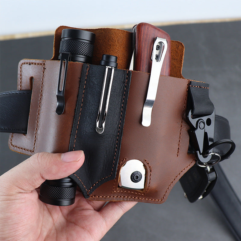 GEBWOLF Outdoor EDC Leather Multi-Function Tool & Knife Case