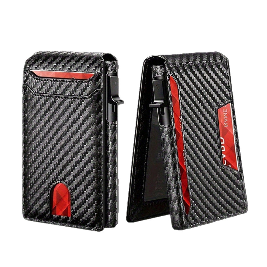 Carbon Fiber Pattern Men's Bifold Wallet - Magnetic Card Holder