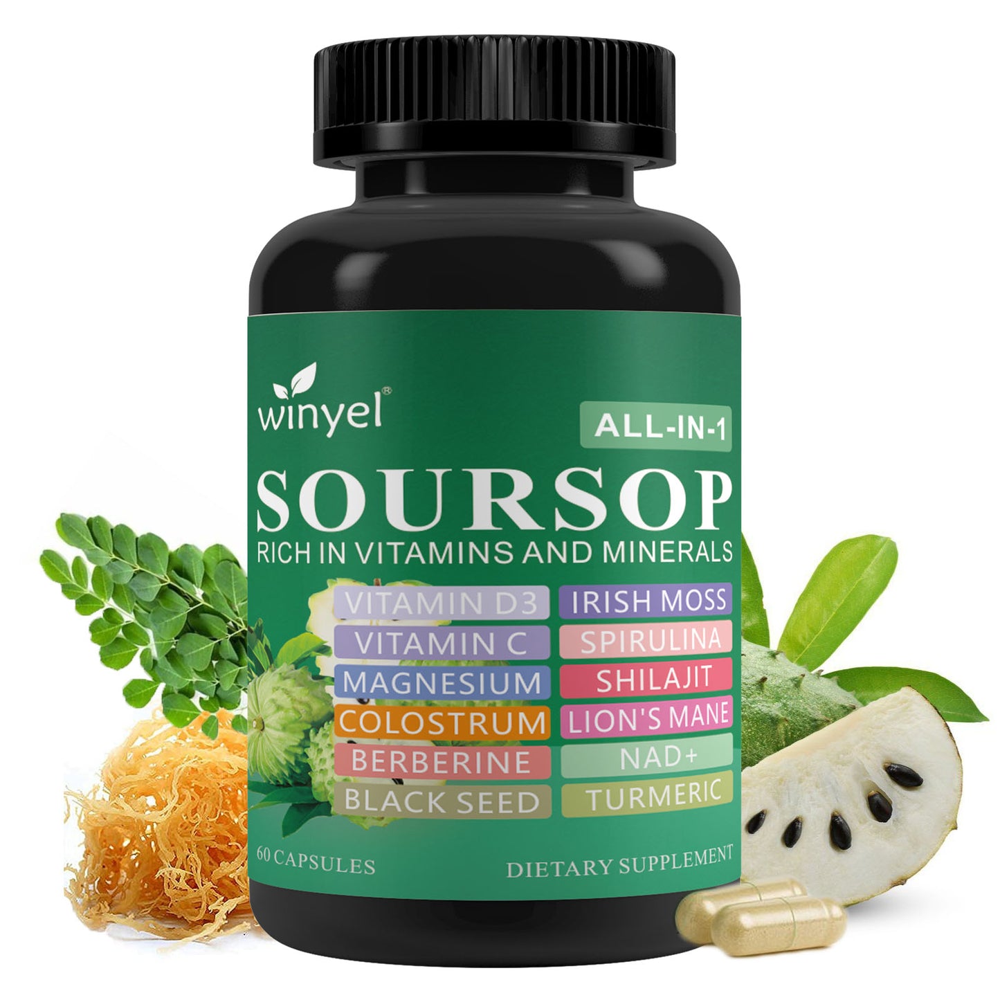 Soursop Herbal Supplement with 20 Herbal Extracts - Vegan Capsules for Daily Wellness