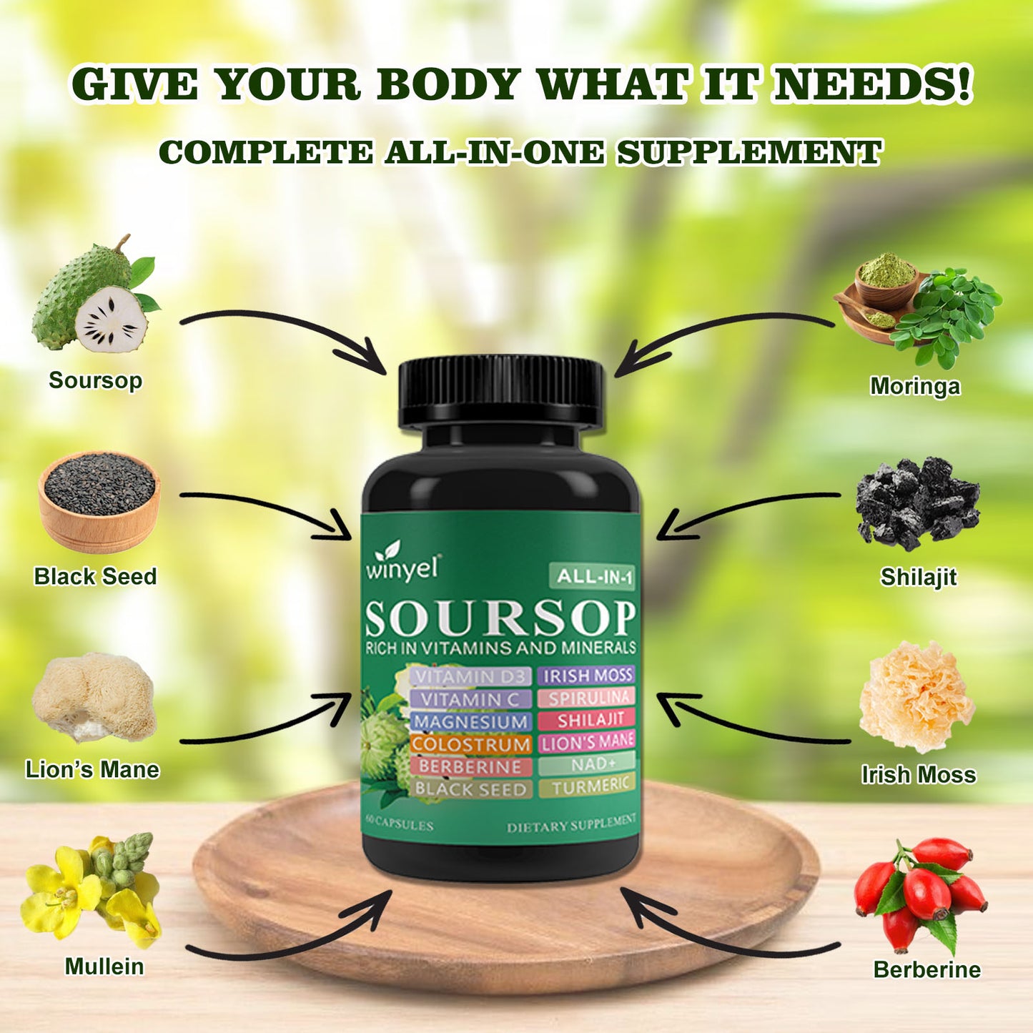 Soursop Herbal Supplement with 20 Herbal Extracts - Vegan Capsules for Daily Wellness