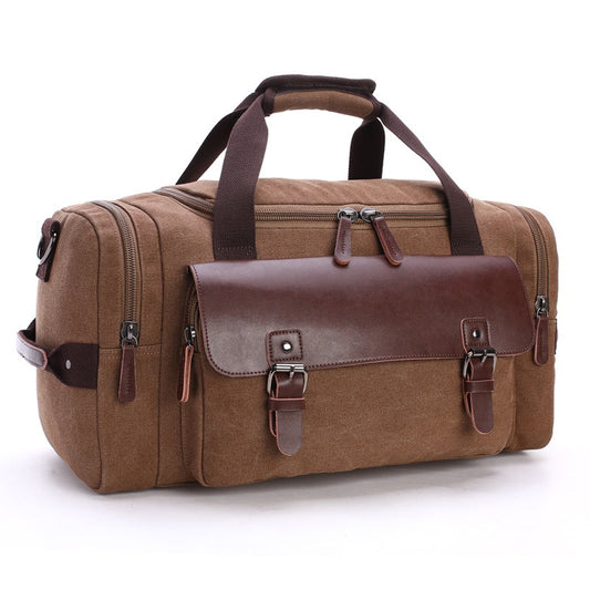 Large Capacity Vintage Travel Duffle Bag - PU Leather & Canvas Tote