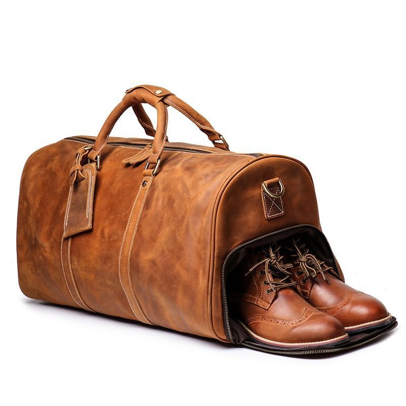Retro Genuine Leather Travel Bag - Large Crazy Horse Cowhide Duffel